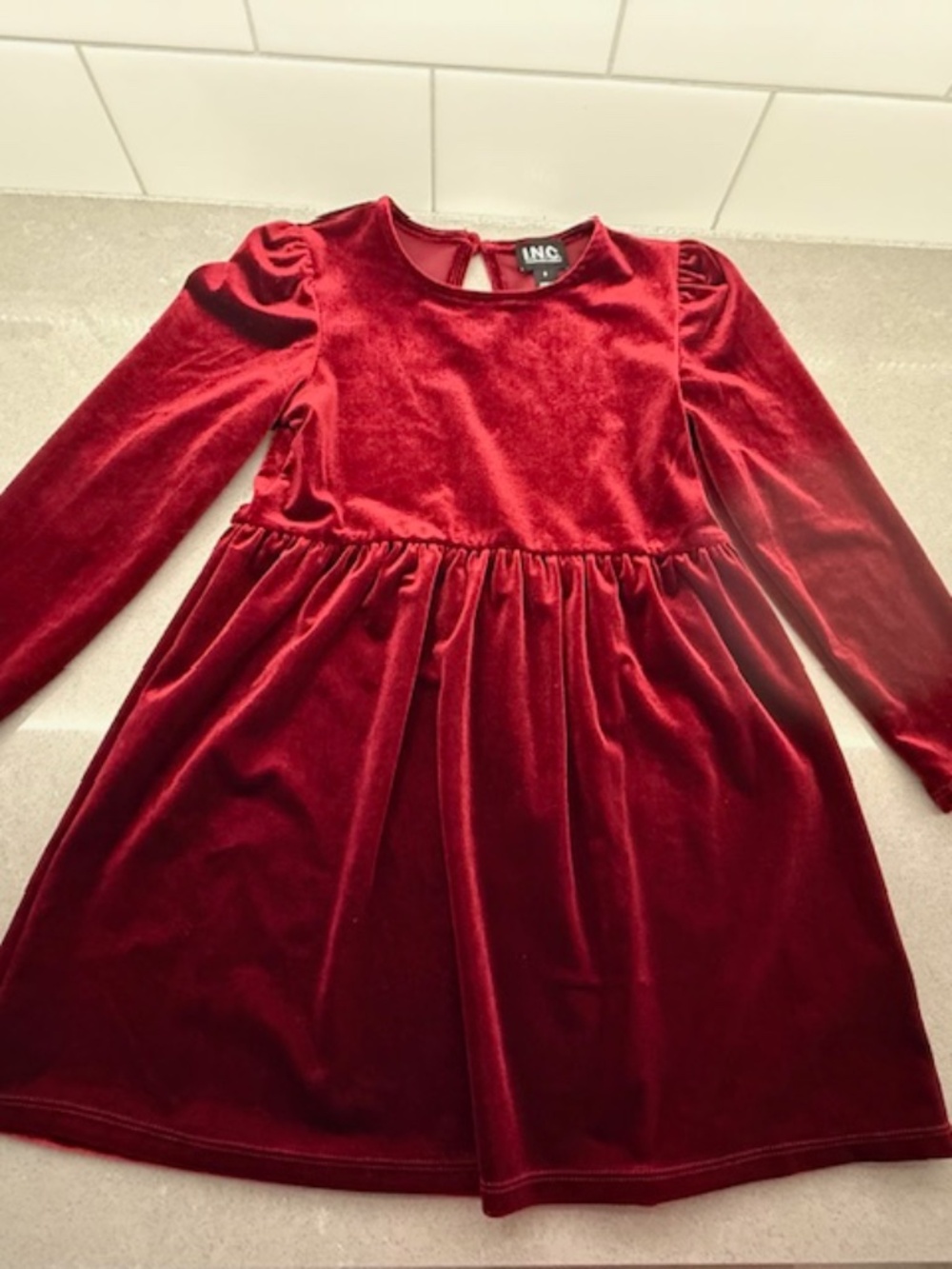 INC International Concepts Little Girls Sz 5 Burgundy Velvet Long-Sleeve Dress W